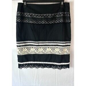 Ilyse Hart‎ Ltd Womens Black Skirt Multiple Lace Trim Size 14